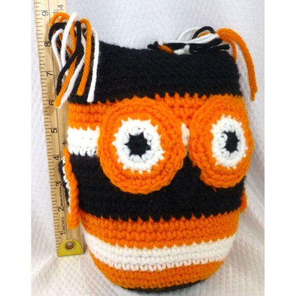Handmade Crochet Owl Plushie In Black Orange & White With Tassel Ears - Cute & Q - Picture 8 of 8